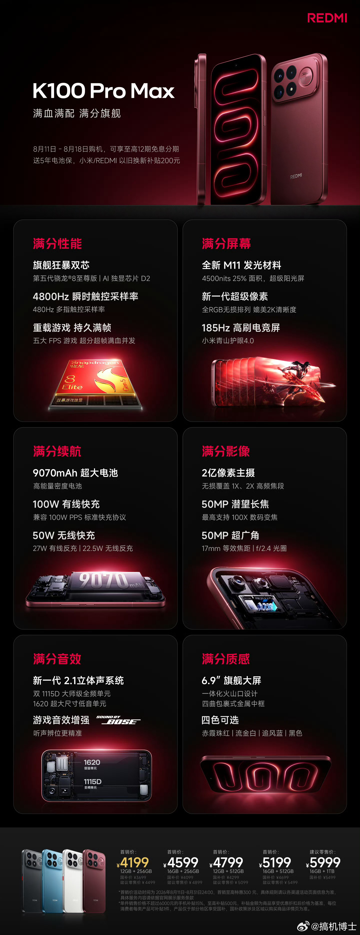 红米K100系列发布，香不香，炸不炸红米K100 Pro，6.59寸1.5K直屏