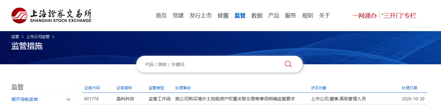 上交所向晶科科技下发监管工作函