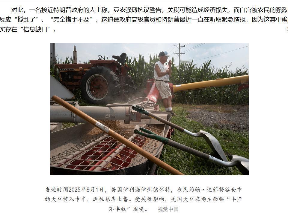 “白宫措手不及”，美农愤怒抗议：中国不买，罪魁祸首是特朗普关税。美国大豆过剩产能