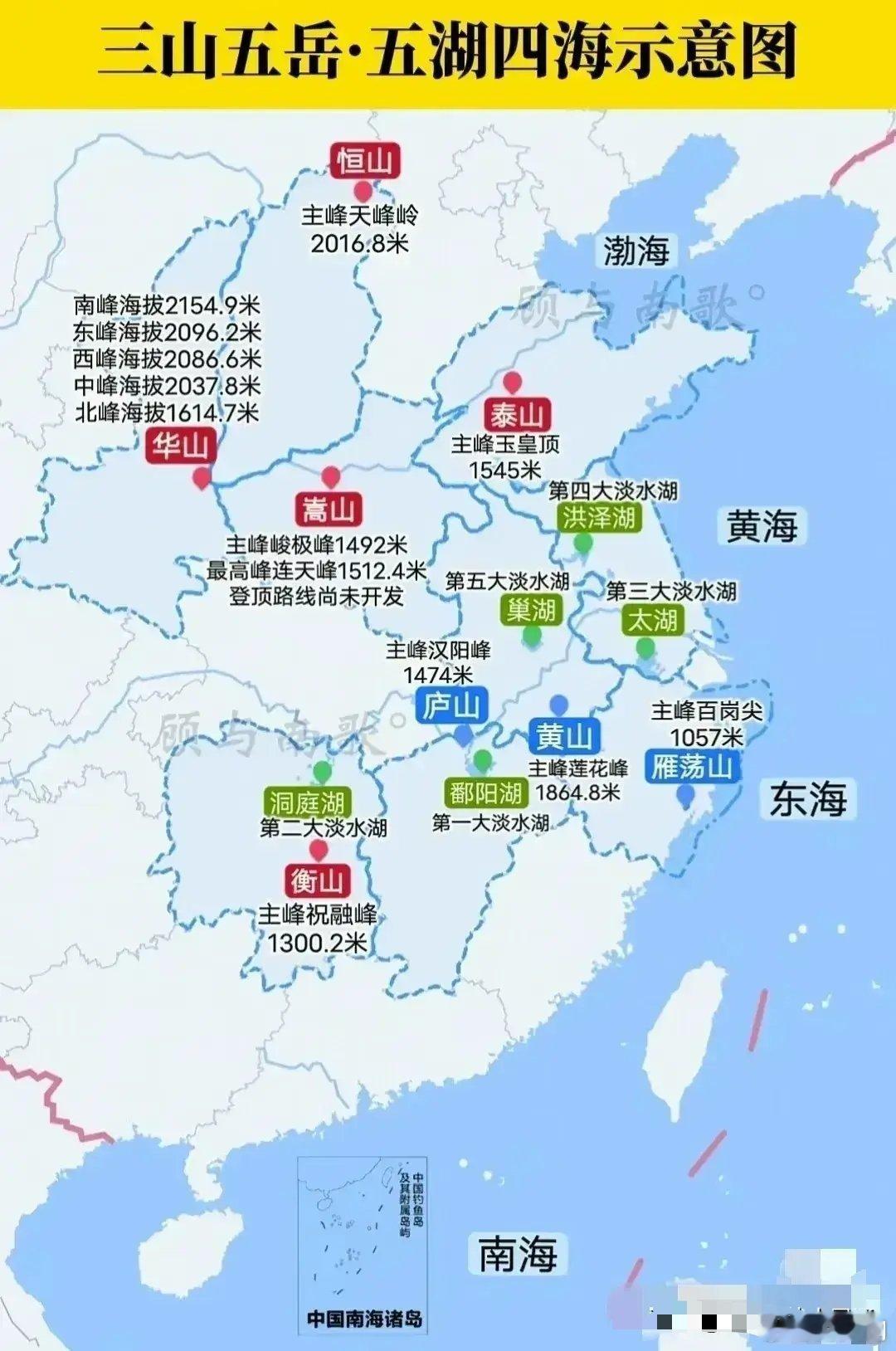 一张图搞懂三山五岳，五湖四海 ​​​