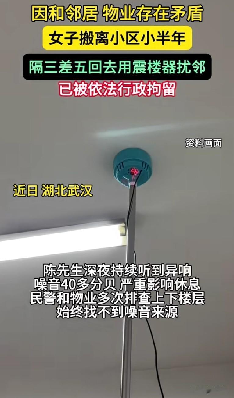 女子使用震楼器噪音扰民，结果被行政拘留了。

湖北武汉的董女士和陈先生原本是邻居