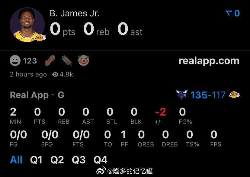 惨败18分的比赛，布朗尼仅获得2分钟登场时间黄蜂vs湖人