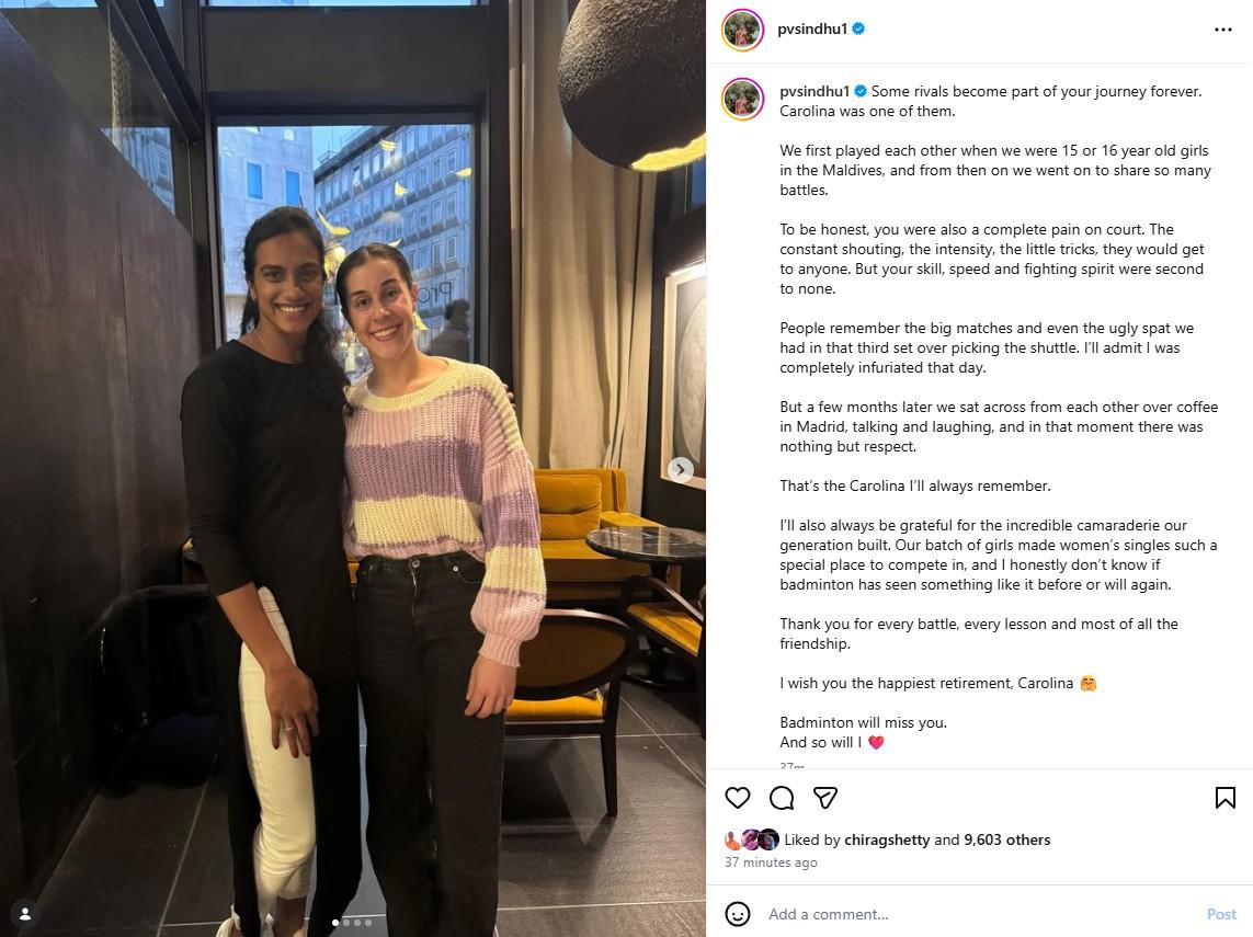 辛德胡：羽毛球会想念你，我也会，卡罗琳娜！
有些对手会永远成为你人生旅程的一部分