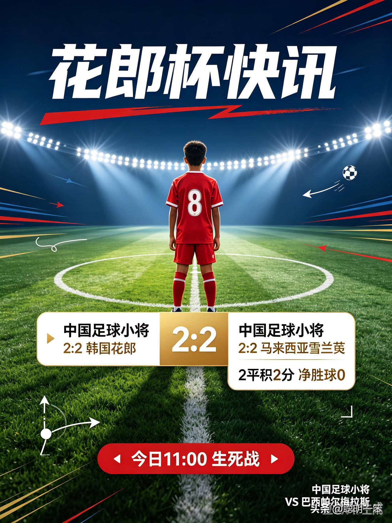 ★花郎杯局势！中国足球小将两度2:2战平，今日迎来出线生死战★
 
花郎杯小组赛
