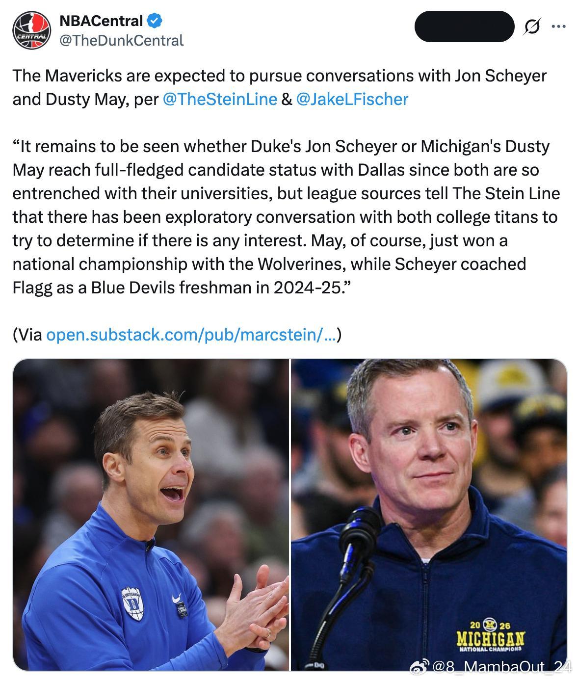 据Marc Stein和Jake Fischer报道，独行侠预计将主动与乔恩·沙