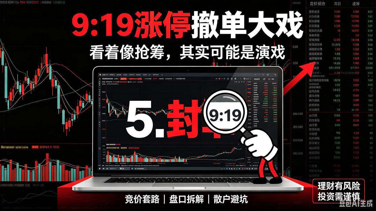 9:19涨停撤单大戏：看着像抢筹，其实大概率是演戏
 
提示：理财有风险，投资需