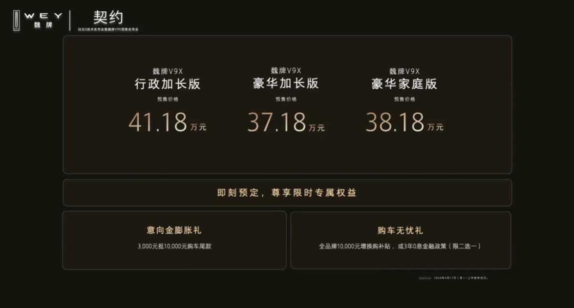 魏牌V9X只要37.18-41.18万，性价比挺高的了三个配置：37.18万 豪