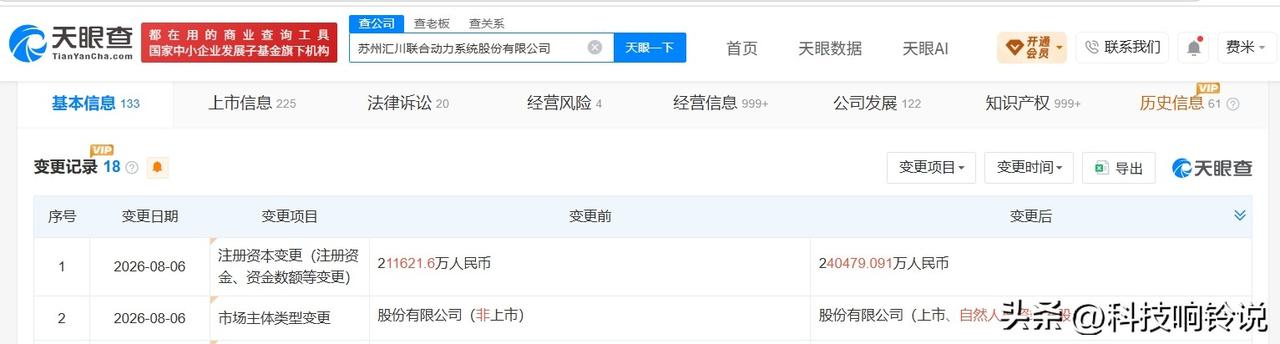 【联合动力系统增资至约24.05亿】
天眼查工商信息显示，近日，苏州汇川联合动力