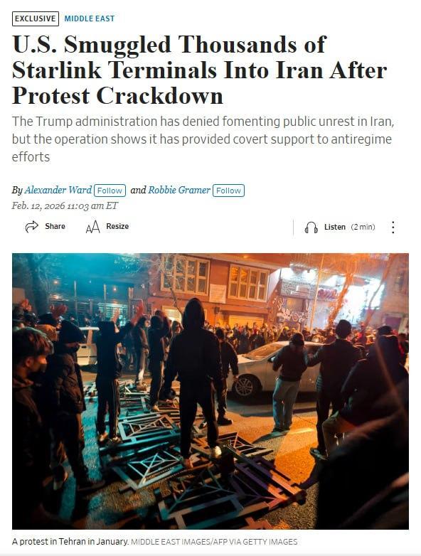 据《华尔街日报》报道，特朗普政府在当时伊朗当局切断互联网接入后，秘密向该国运送了