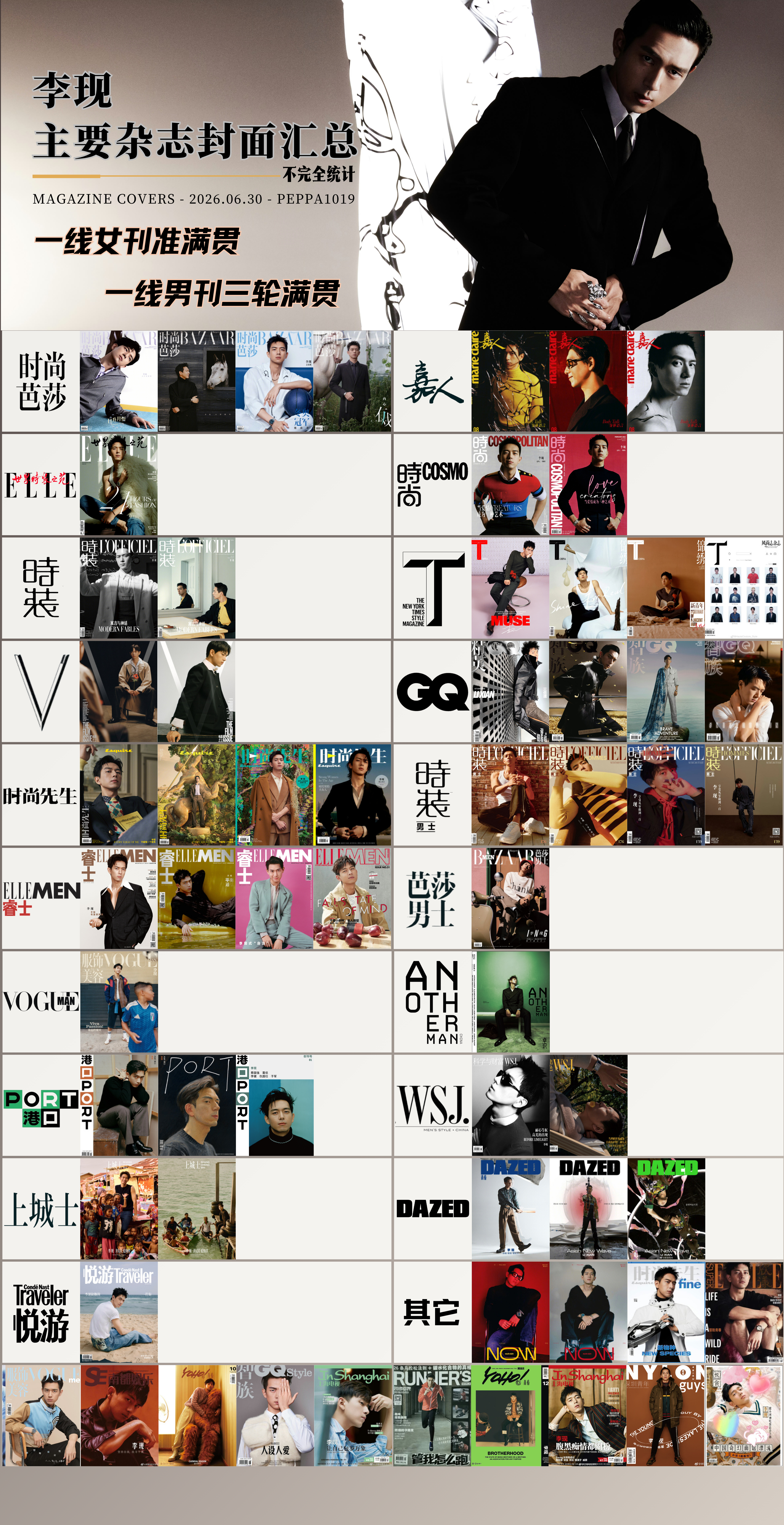 vogueman李现七月刊封面李现世界杯vlog 整理了李现所有杂志封面汇总，应