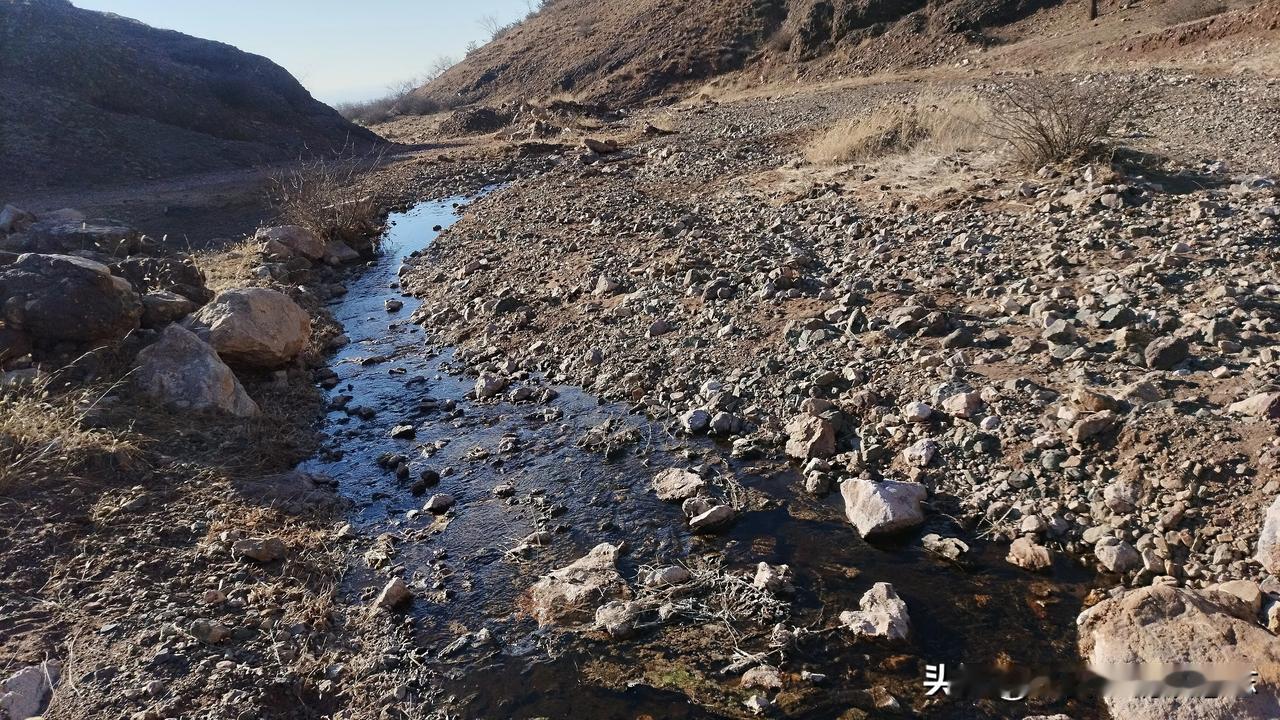 一山之隔，冰水不同
🍁土左旗白塔山山东边流水淙淙，其北侧沟谷中却是冰封河道。