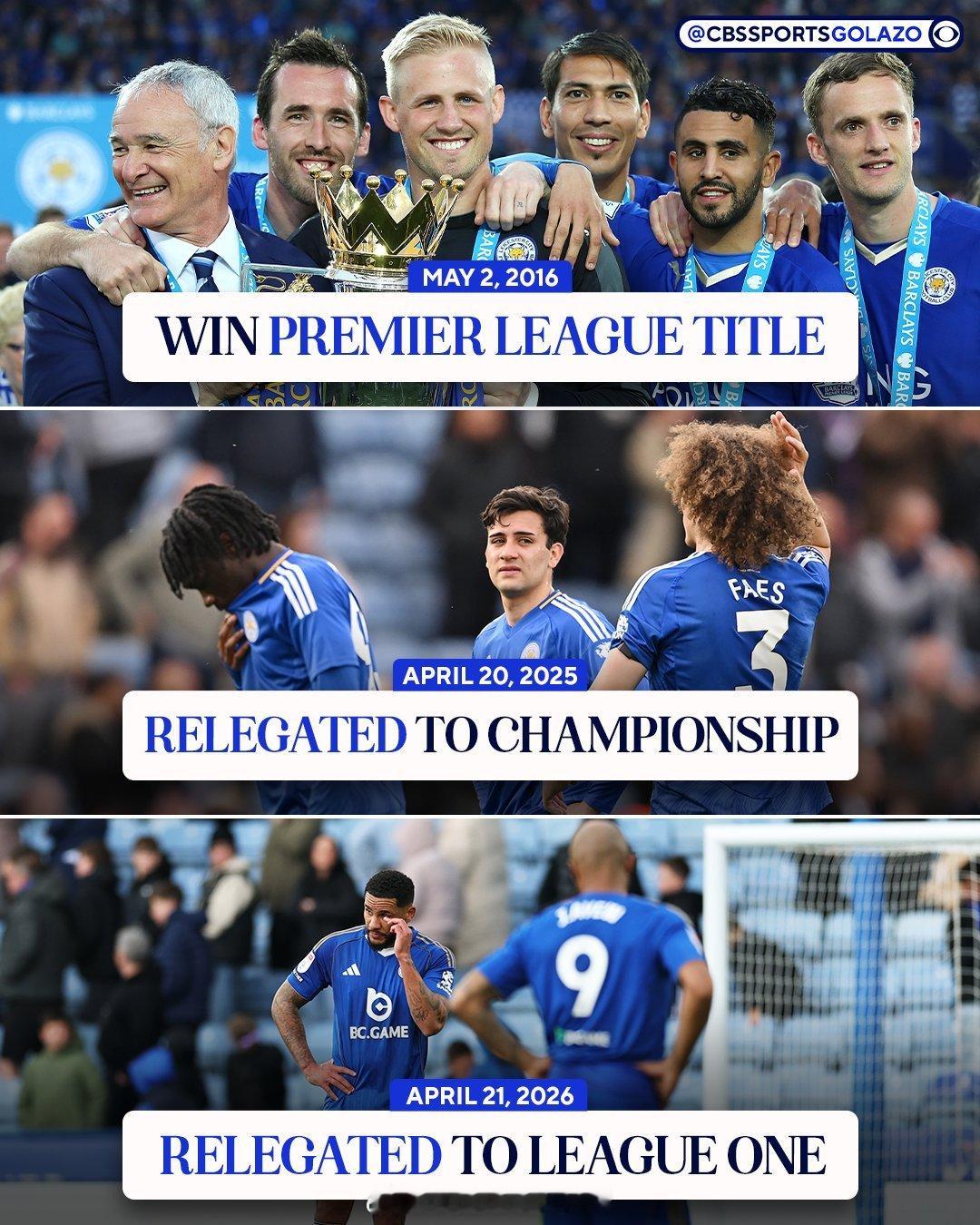 莱斯特城降级 莱斯特城降入英甲英冠第44轮，莱斯特城主场2比2战平赫尔城，提前两