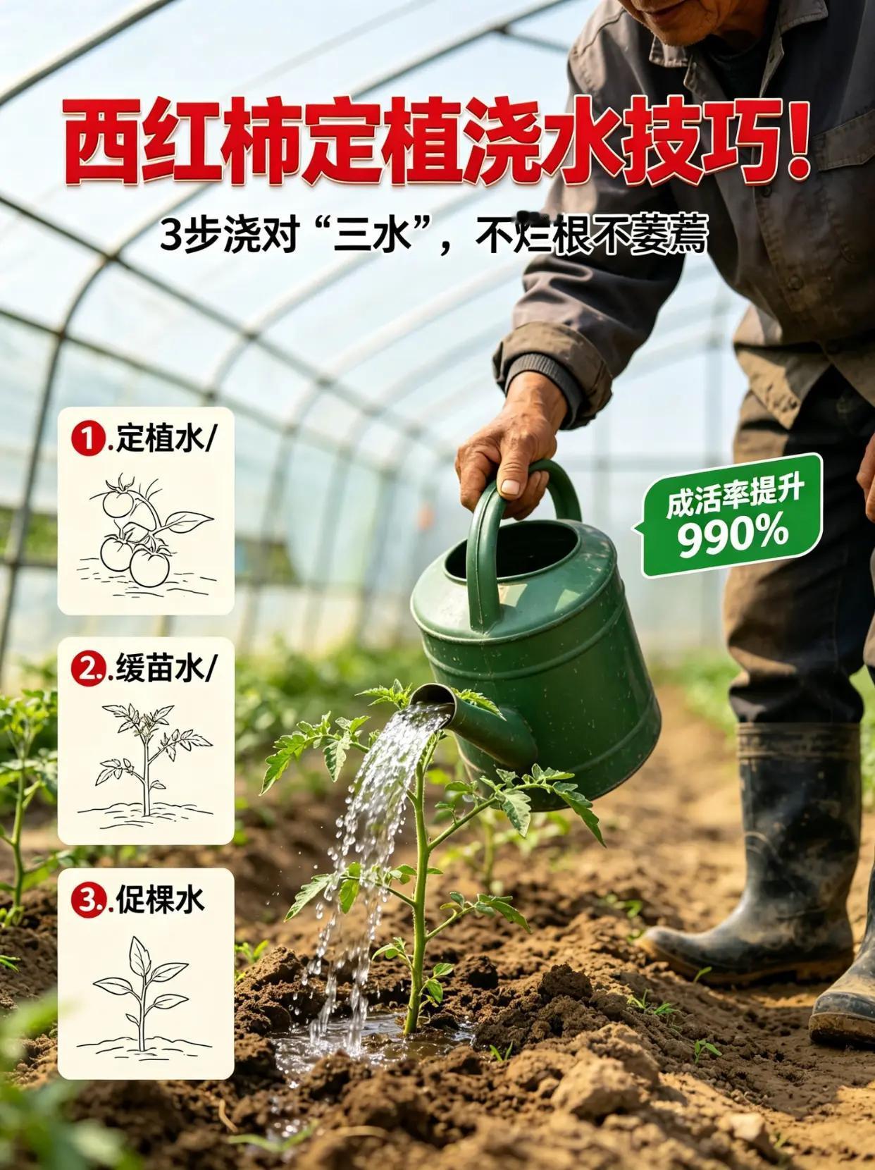 西红柿定植浇水技巧！3步浇对“三水”。西红柿定植 浇水 烂根