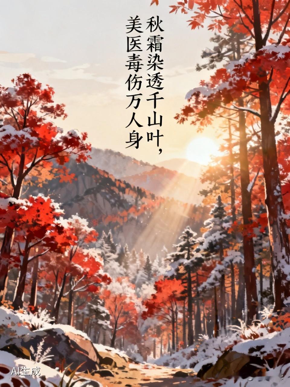 秋霜，就像大自然的神奇画师，“秋霜染透千山叶”，把原本翠绿的山林一点点染上金黄、