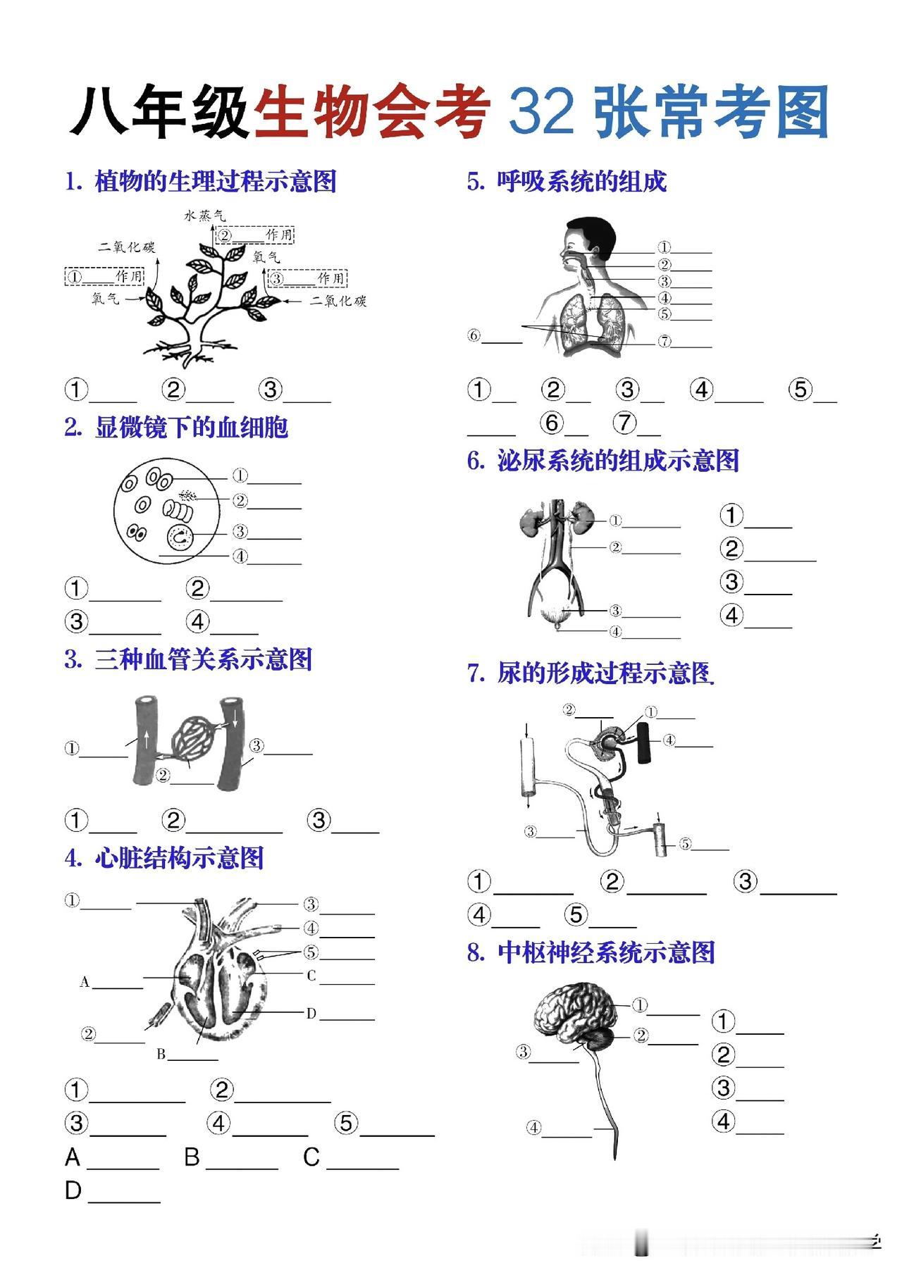 八年级中考生物会考32张常考图，考前重点复习，轻轻松松冲刺高分！
八年级生物[话