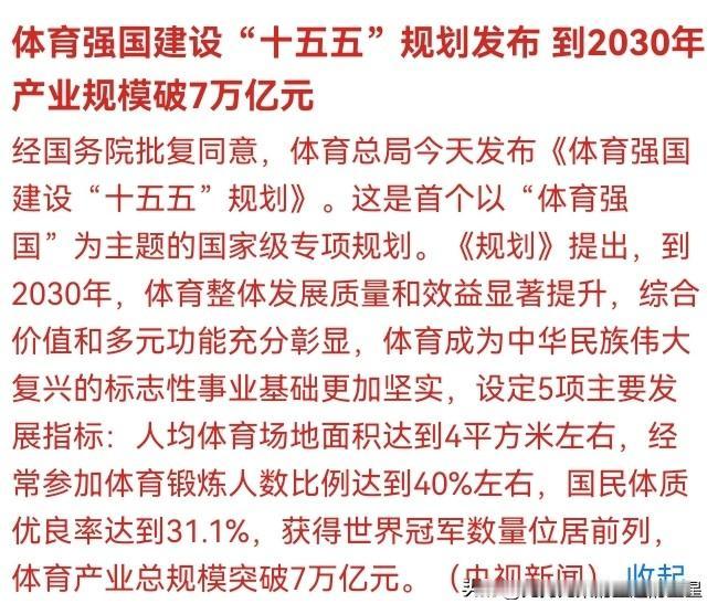 💥 刚刚！国家重磅文件落地！“十五五”体育强国规划发布，2030年产业规模要破
