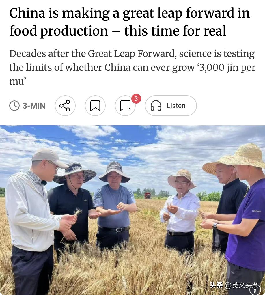 外媒：1958年"大跃进"时期，中国曾出现虚报粮食亩产超3000斤（约22吨/公