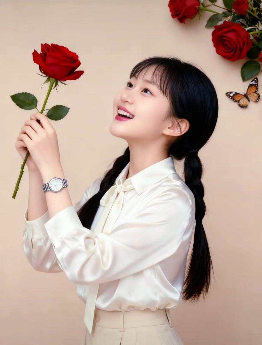 少女与红玫瑰的甜美瞬间🌹💖