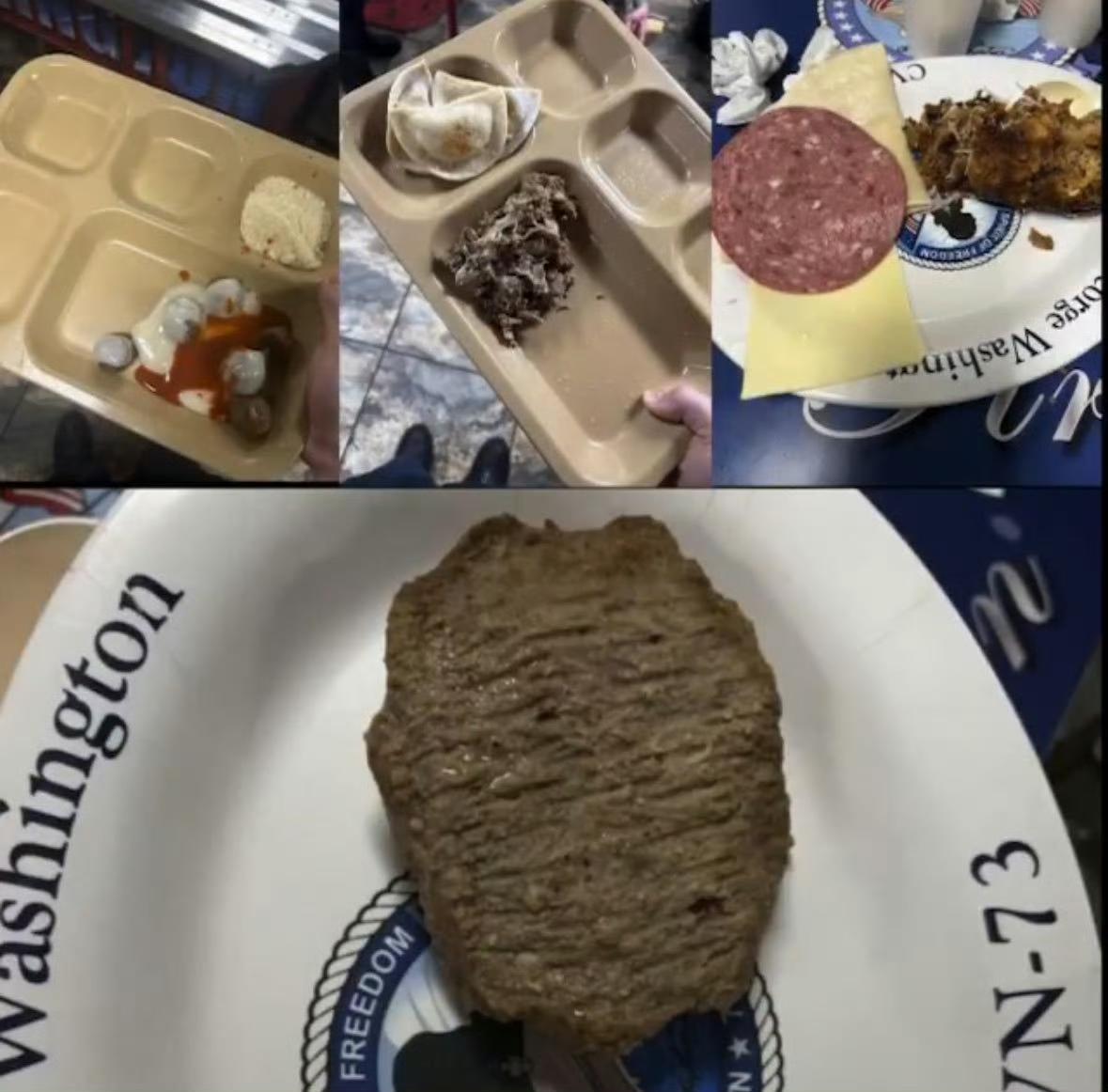 进和出的都像是一坨[偷笑]，华盛顿号水兵发贴展示他们的伙食。还未接上林肯号的轮岗