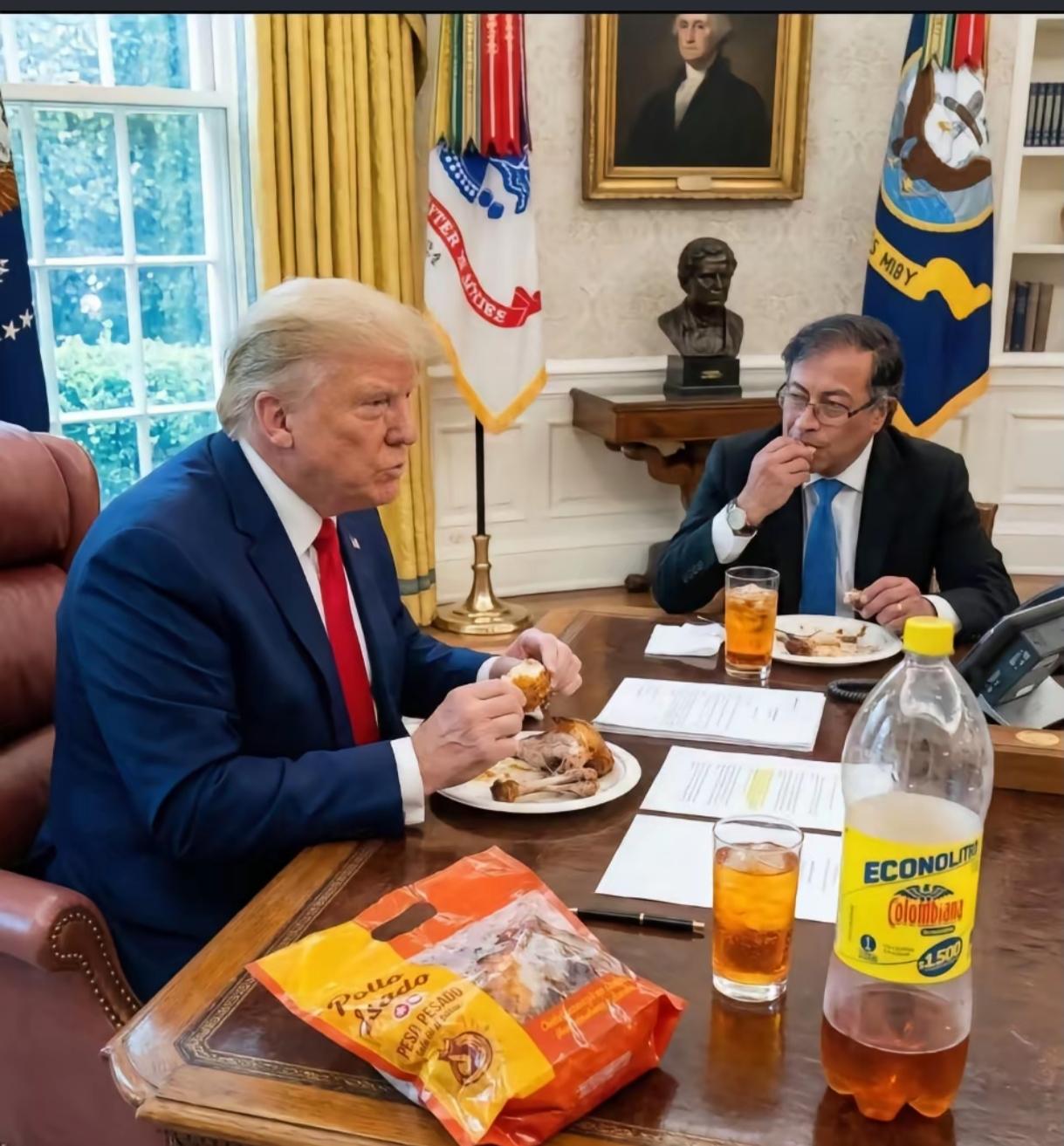 这已经不错了原计划这家伙是马杜罗待遇，调头快成坐上宾了[捂脸]手抓扒鸡，七喜果汁