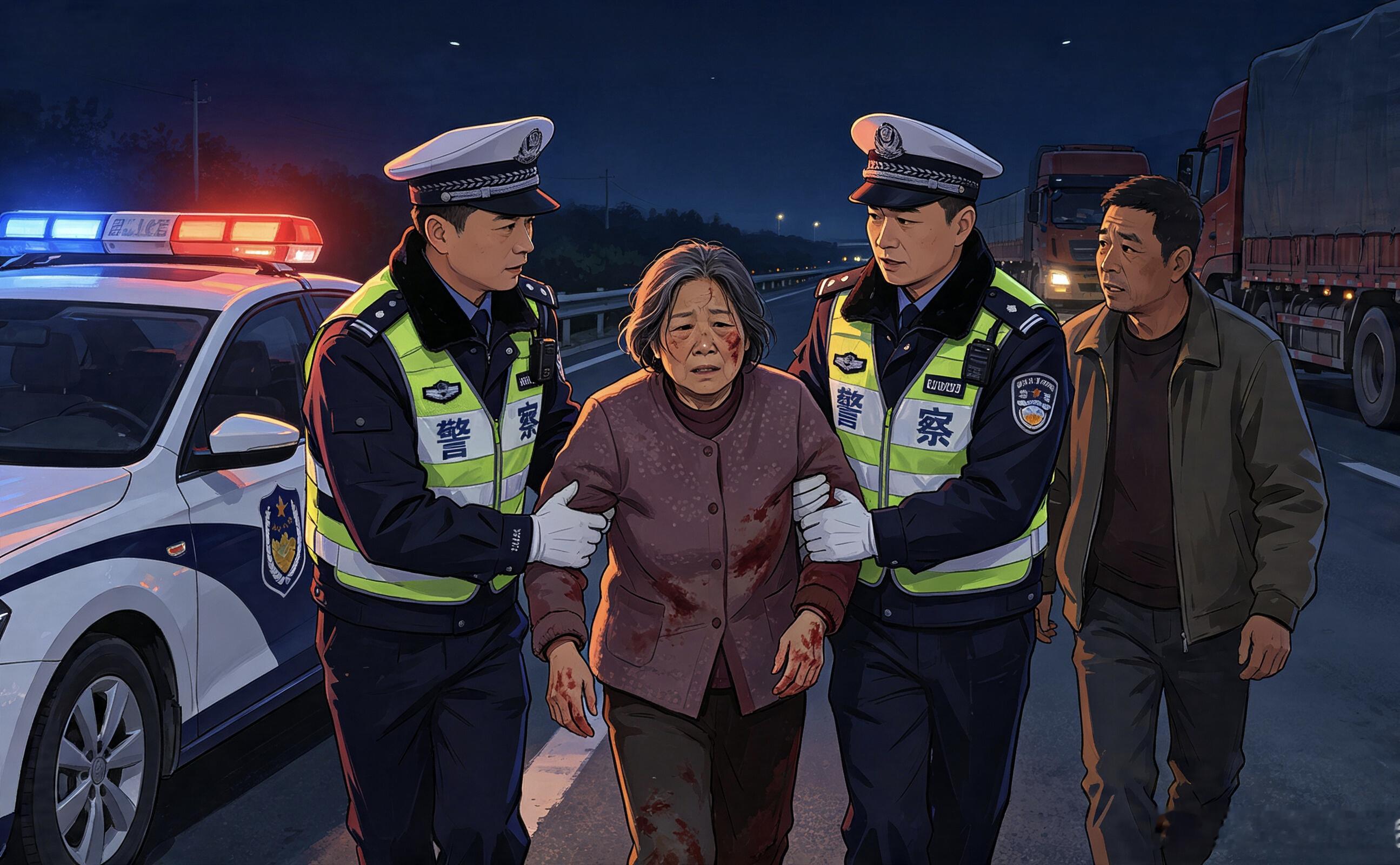 交警深夜巡逻开辟生命通道浙江长兴10分钟护送烫伤货车家属就医 警灯闪烁的深夜国道