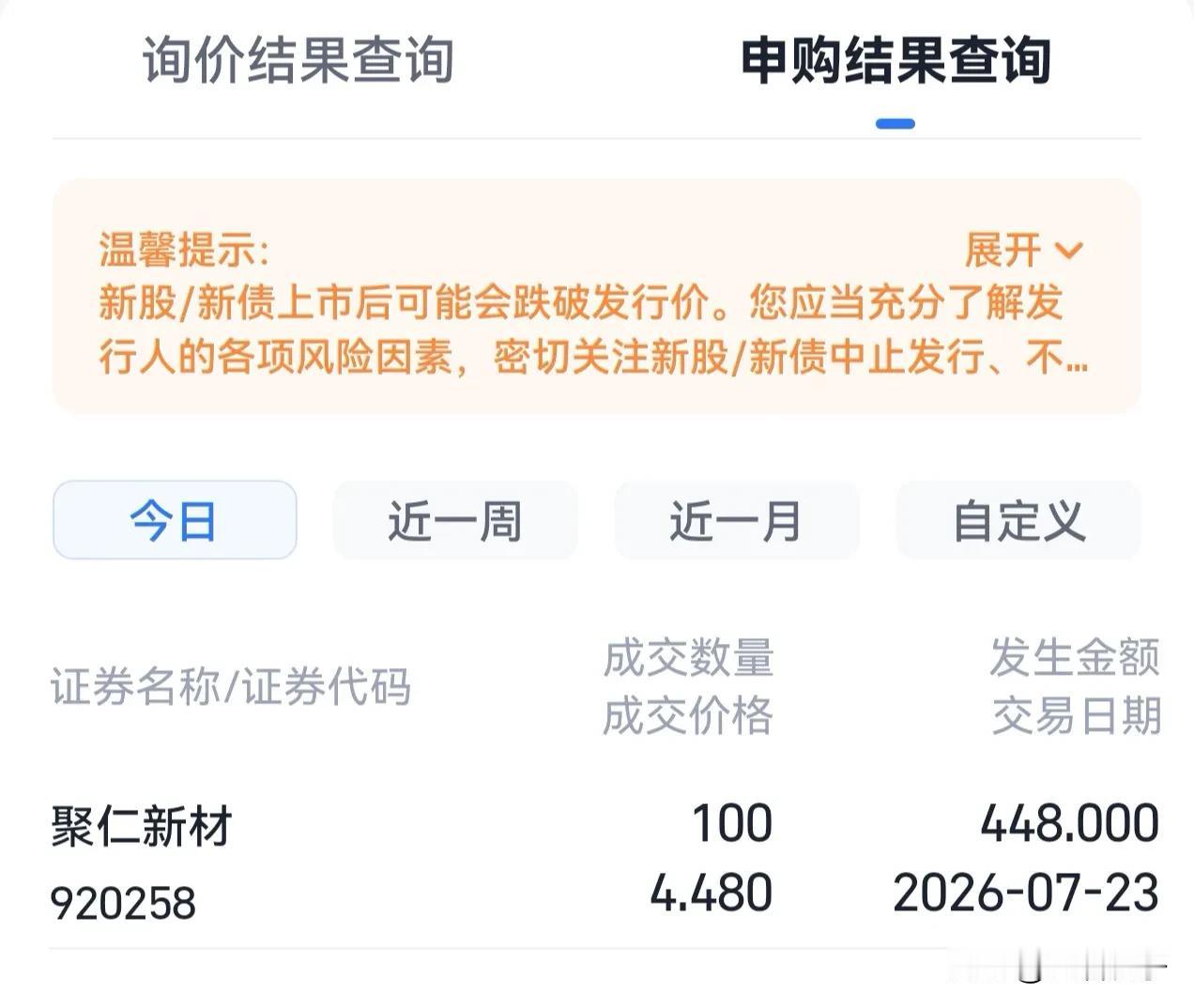 用300万申购了北交所新股聚仁新材，今天开奖中了100股。

如果上市这天能翻倍