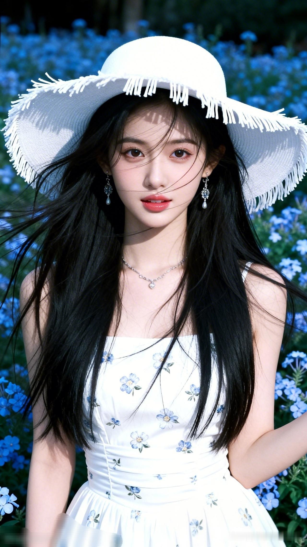 夏日清新少女风，花海中的白裙仙子