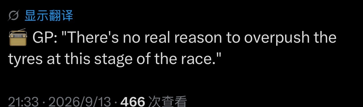 📻 Max：“硬胎撑得怎么样？”📻 GP：“总的来说，它们看起来比软胎和中性