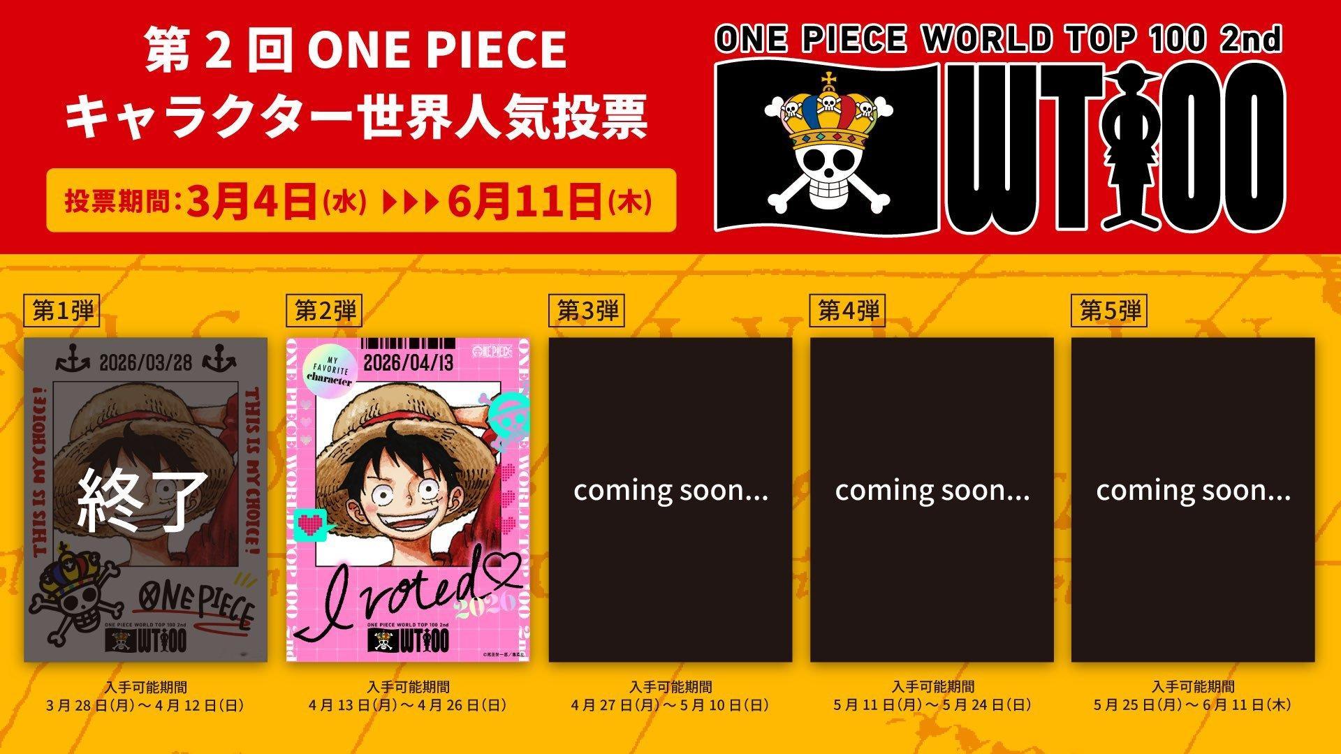 官方公布第二届海贼王全球人气投票 WT100特别投票纪念图片“第2弹”的获取将截