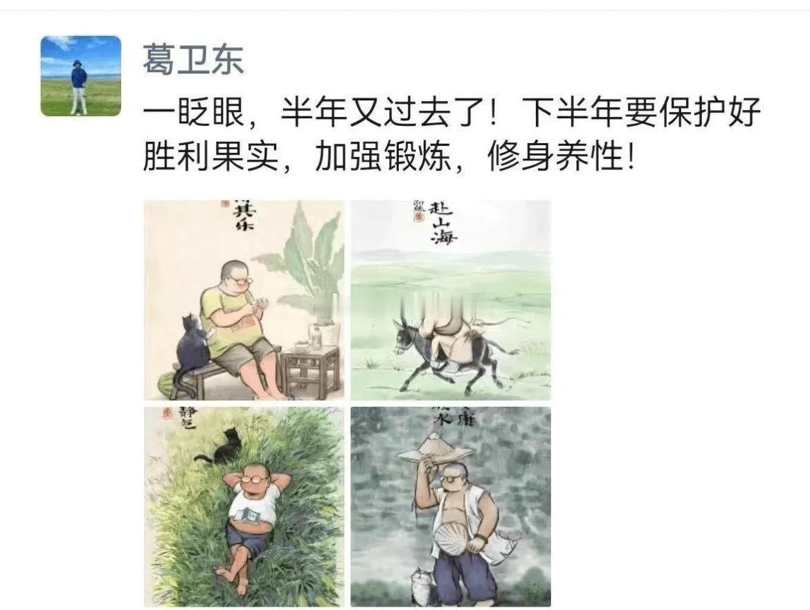 今日网传A股大佬葛卫东建议下半年保护好胜利果实，修身养性，加强锻炼！葛总今年在A