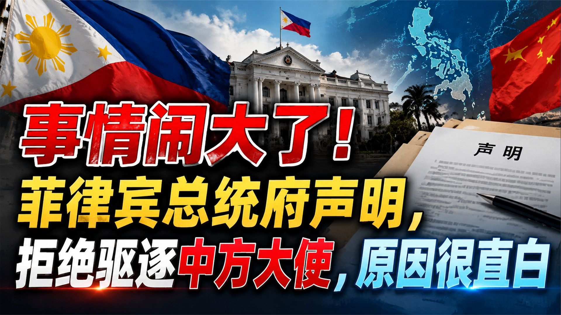 事情闹大了！菲律宾总统府声明，拒绝驱逐中方大使，原因很直白