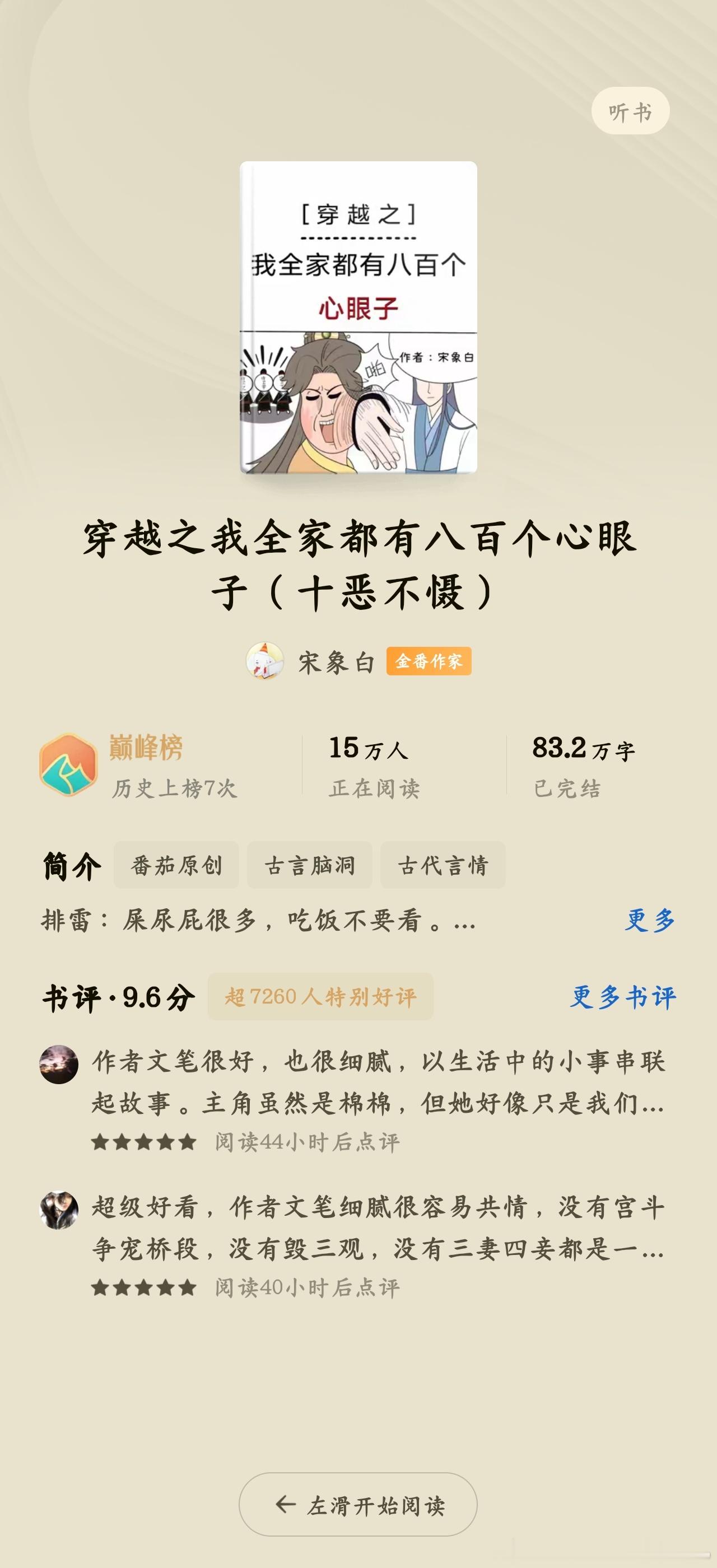 《穿越之我全家都有八百个心眼子》作者：宋象白推荐指数：⭐⭐⭐⭐⭐ 
