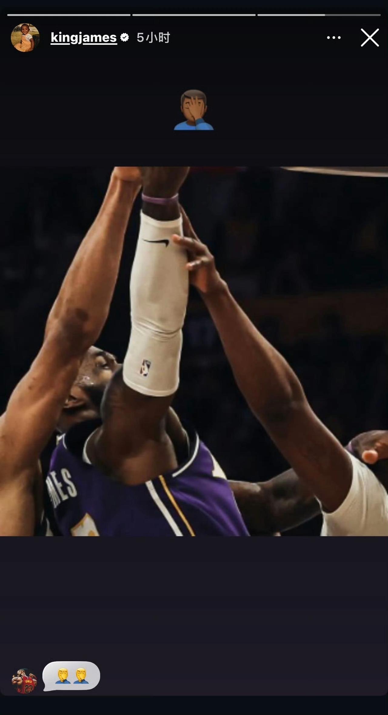裁判说字母哥没犯规，但人家就是不看别人打没打手…这就是雄鹿发布的图片跟詹姆斯社媒