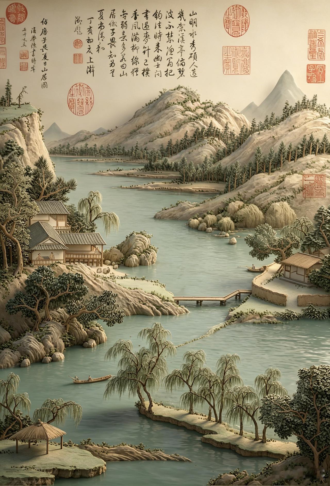 清代女画家陈书的这幅《夏日山居图》，淡彩轻染，山静水柔，把山居的清寂闲适，揉进了