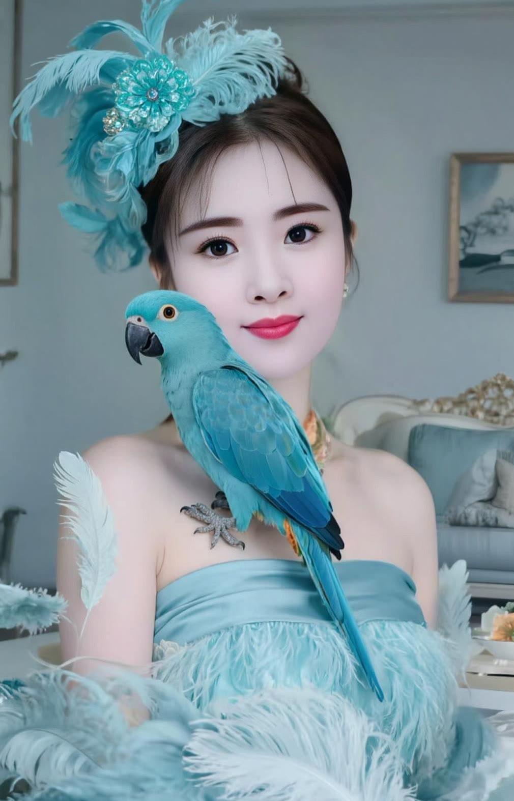 梦幻蓝孔雀与优雅女郎的完美邂逅🦜💙✨
