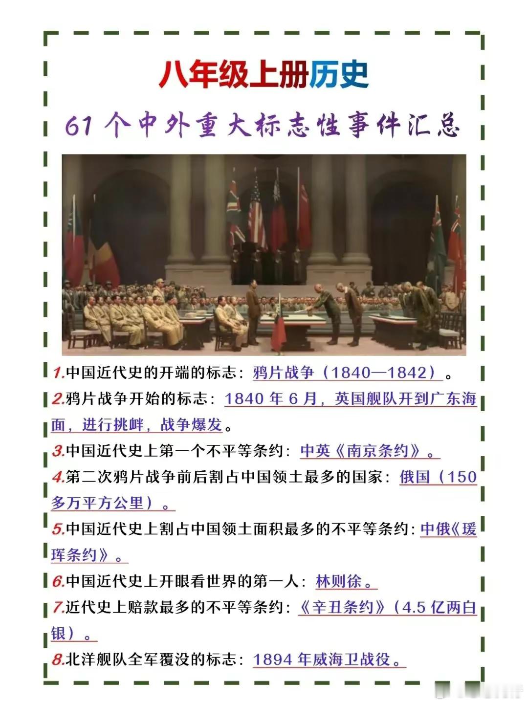 八年级历史61个中外重大标志性事件 ​​​