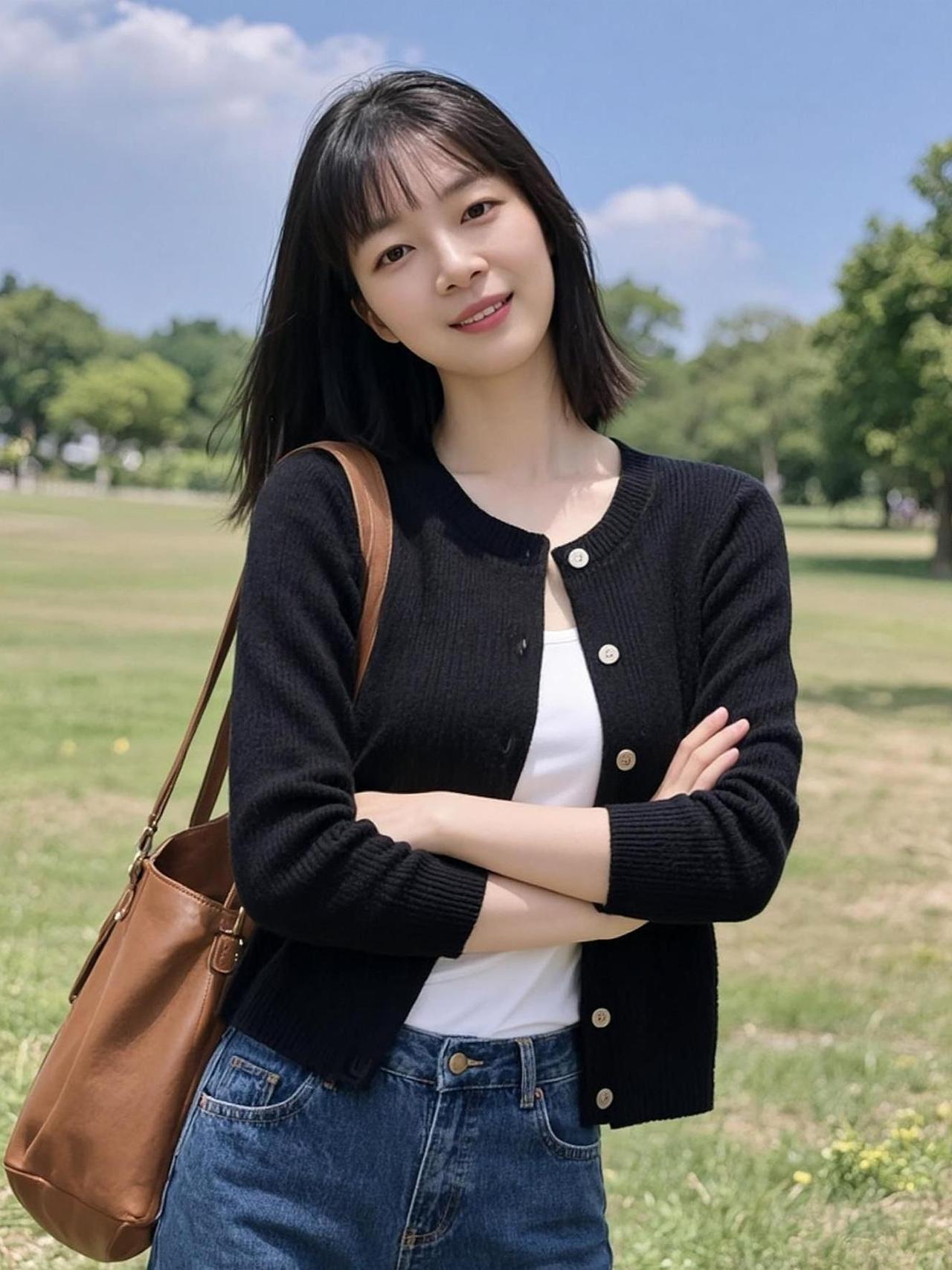 AI户外休闲照  甜美女孩高颜值时尚穿搭