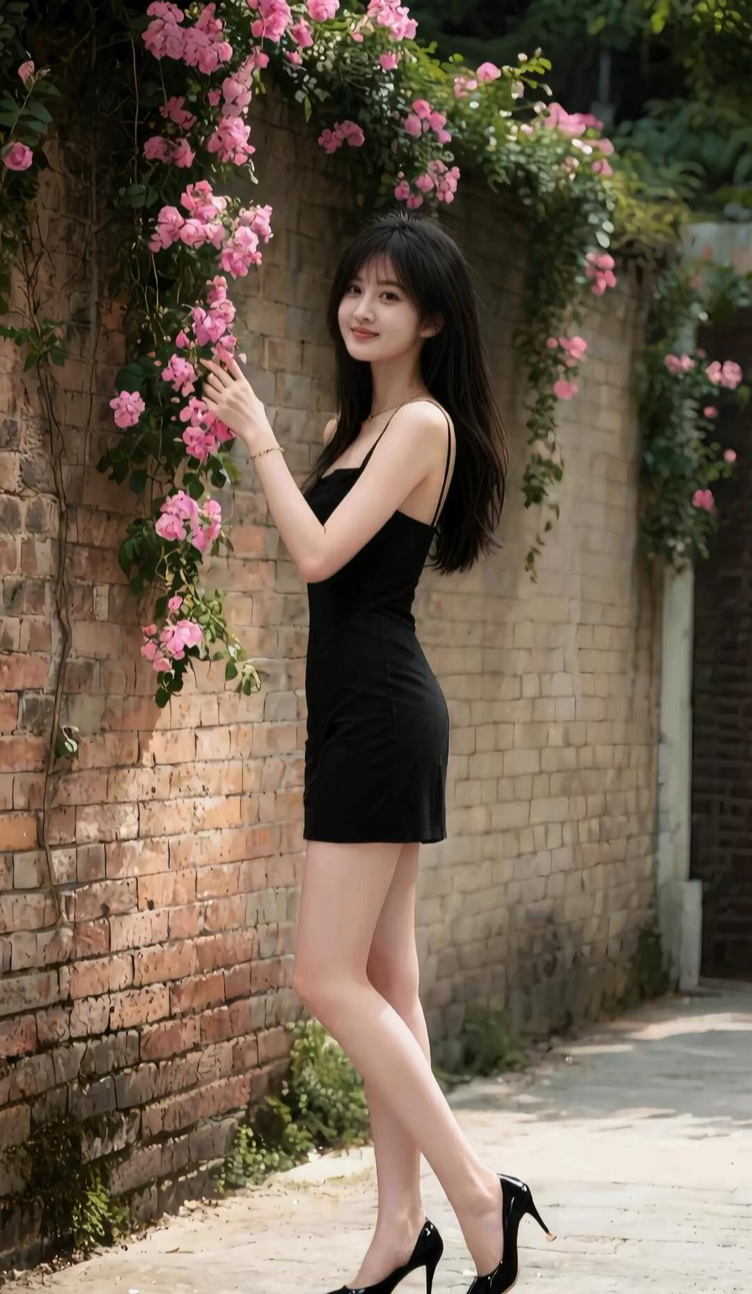 调皮端庄的黑色吊带裙