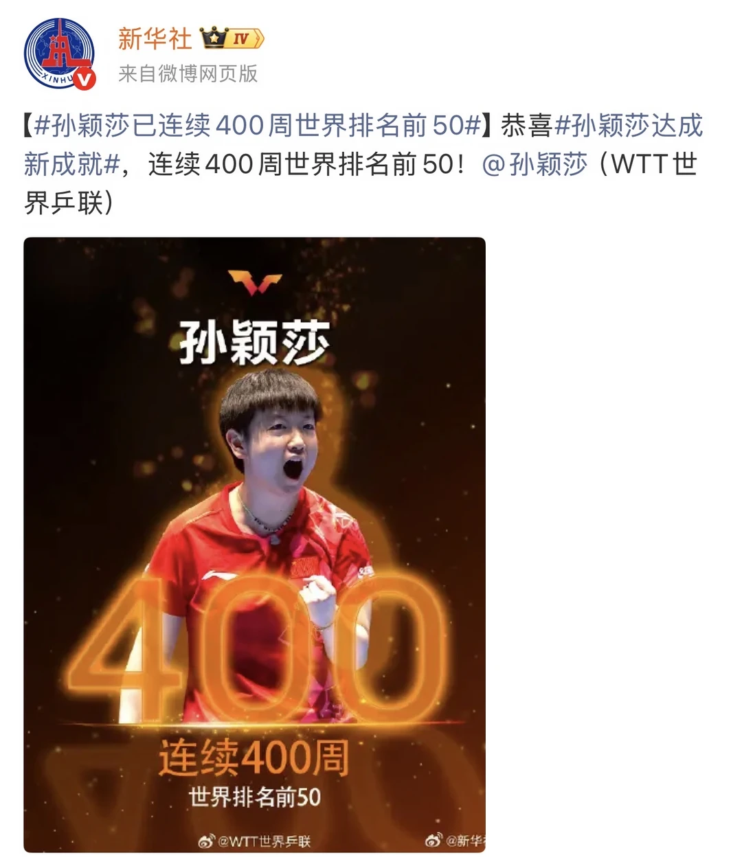 新华社天天打call孙颖莎800遍！好宠！