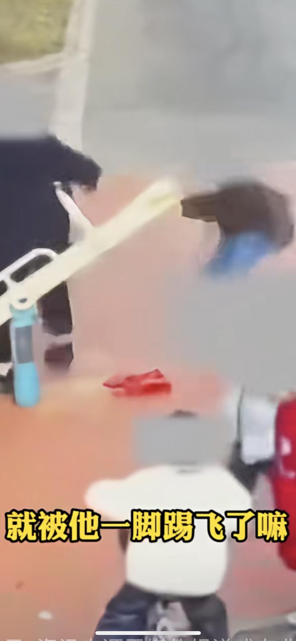 六年级男生一脚踹飞7岁小男孩 。1月22日浙江湖州，一位家长称自家小孩在小区公园