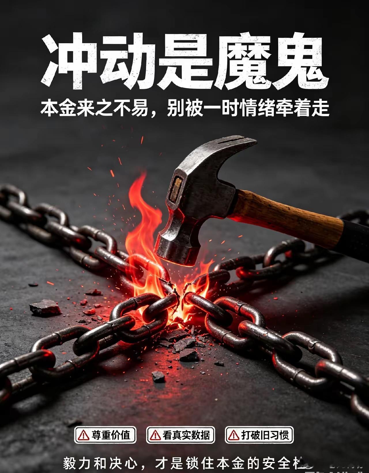 冲动是魔鬼!本金来自不易,要勇于打破习惯的锁链！很多人已经忍不住了，但是我还是劝