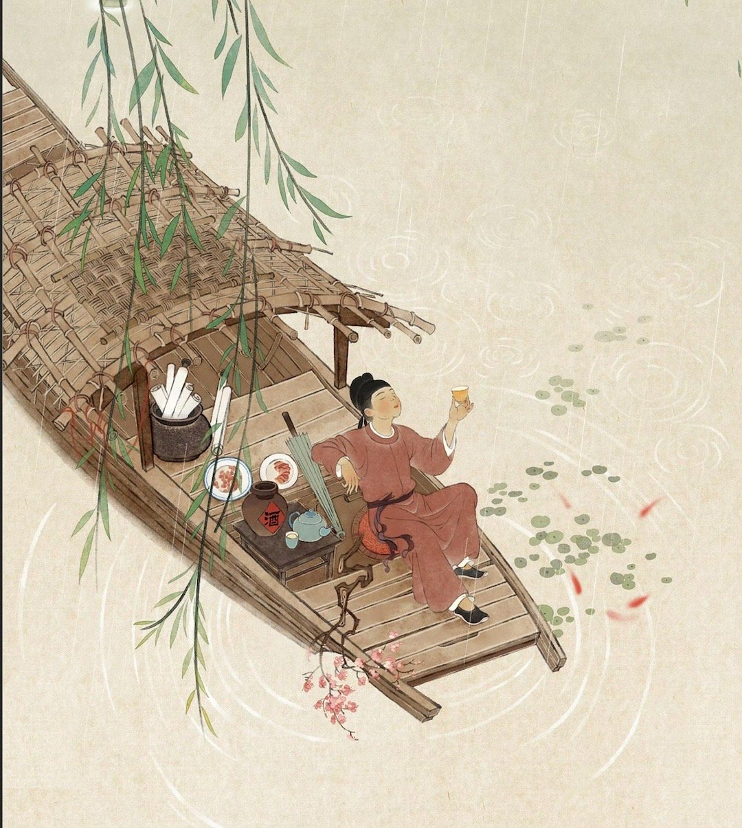 春水碧于天，画船听雨眠 