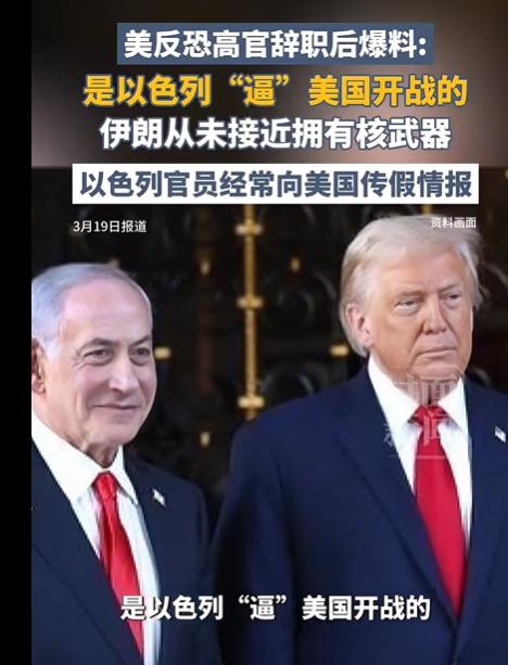 美国反恐高官辞职后爆料，说是以色列逼美国开战的。

他还说，我们明知后果严重，伊