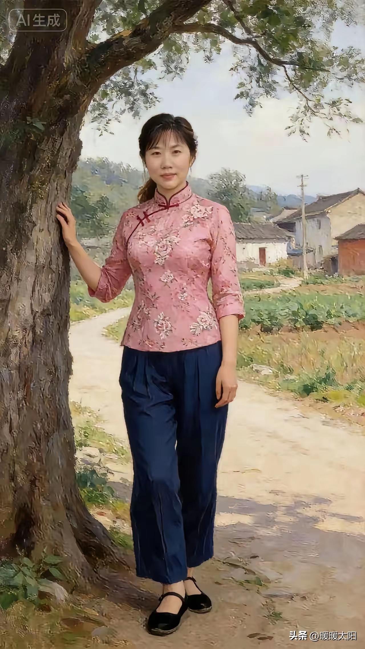 时令进盛夏，
村妇来树下。
凝眸目望远，
谁晓在想啥？


，