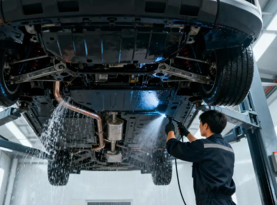 最近换轮胎时师傅蹲车底下看了会儿，顺手拿铁棍敲了敲副车架，说里面积水响声发闷，得