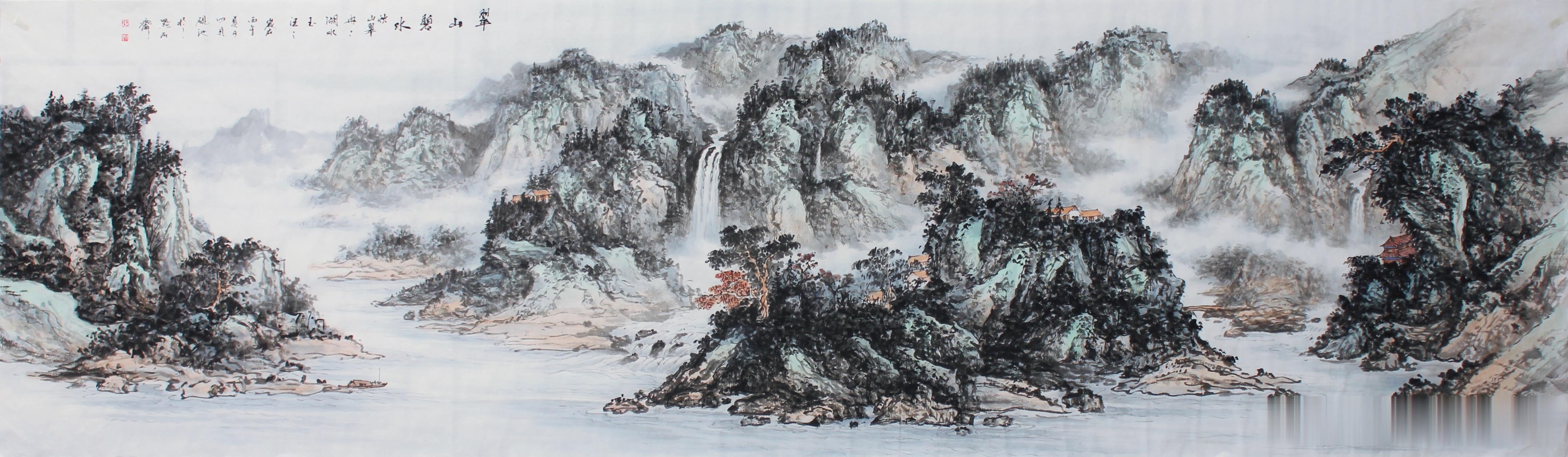 新作【翠山碧水圖】尺寸240cmX70cm国画书画界山水书画新浪潮书画界艺术新浪