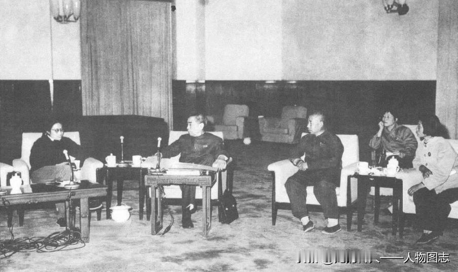 1971年5月，周恩来接见全国农业劳动模范殷维臣(右二)和全国先进知识青年代表侯