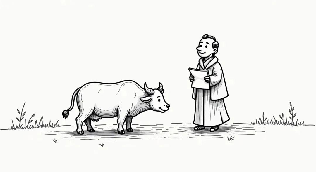 幽默笑话：【借牛】

某人想向一个财主借牛，
于是派仆人给财主送去一封借牛的信。