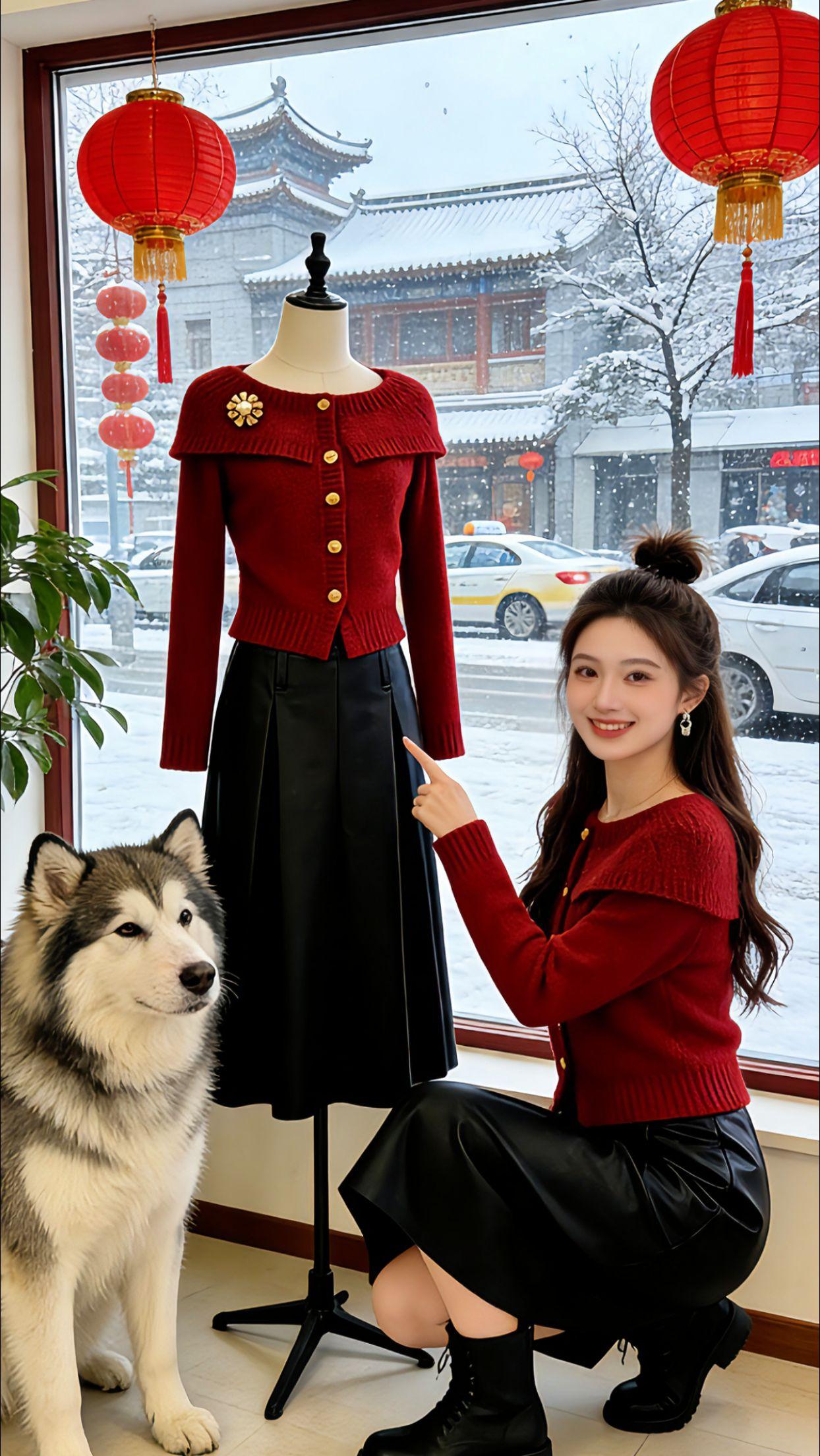 逛街时一眼相中这套红毛衣+皮裙套装！Danny上身直接美出圈，红毛衣软糯显白，皮