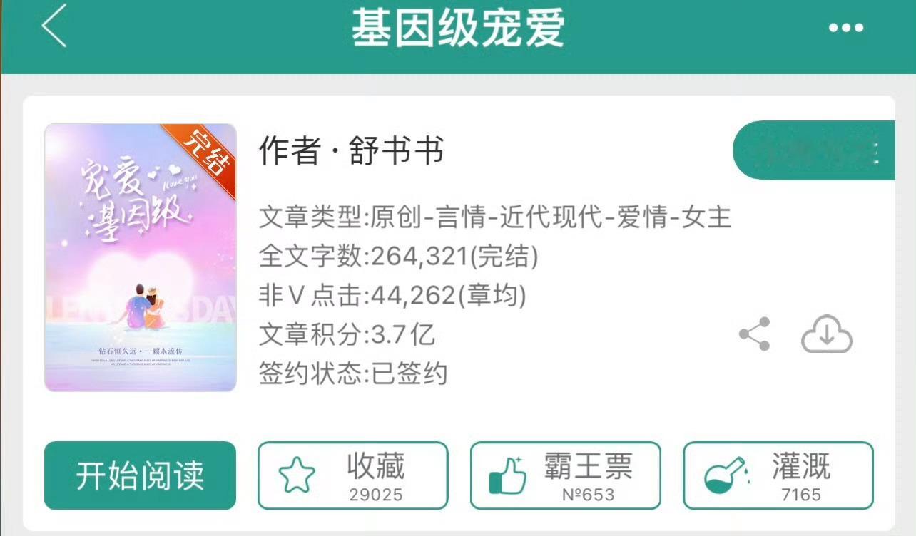 小说推荐：《基因级宠爱》 作者:舒书书简评：优秀独立珠宝设计师vs闷骚宠妻豪门太